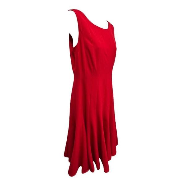 Calvin Klein Womens Shift Dress Red Pleated Scoop Neck Sleeveless Stretch 6 - Picture 5 of 8